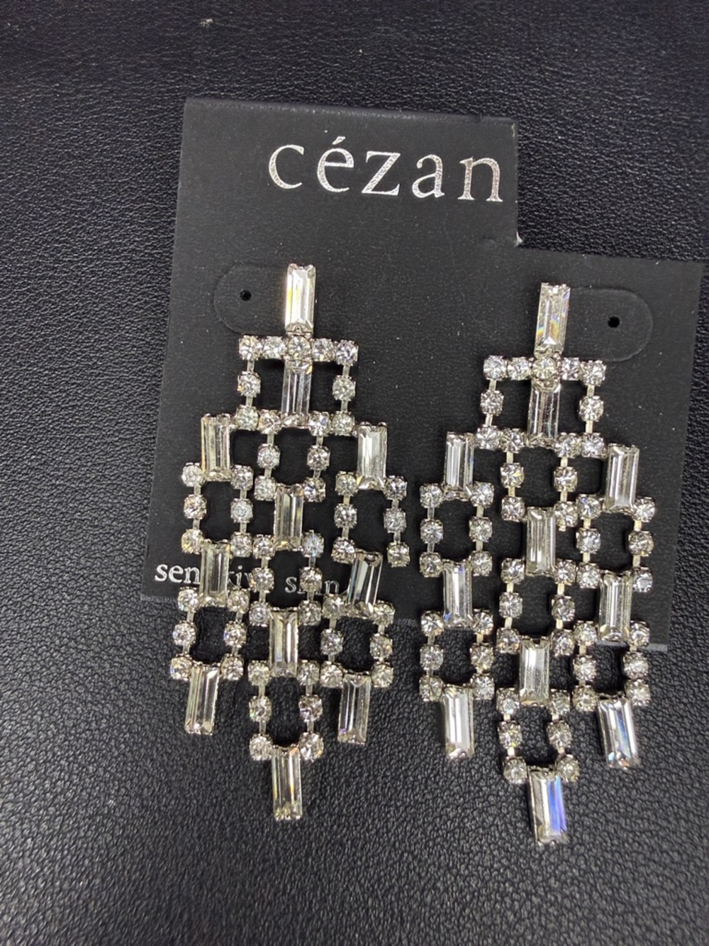 cézanne Silver Crystal Grid Chandelier Earrings